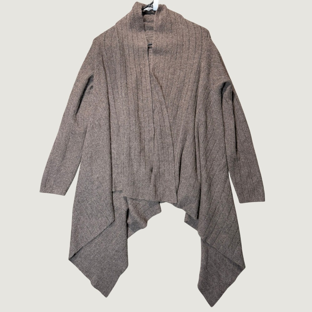 Elena Solano 100% Cashmere Ribbed Cardigan Sweater Brown Handkerchief Hem Small